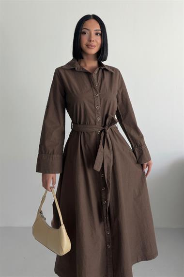 Düğmeli Uzun Boy Kot Elbise