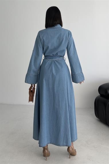 Düğmeli Uzun Boy Kot Elbise