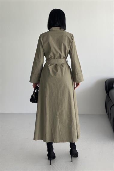 Düğmeli Uzun Boy Kot Elbise