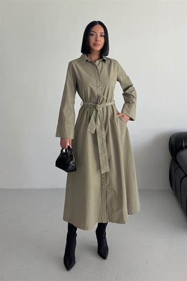 Düğmeli Uzun Boy Kot Elbise