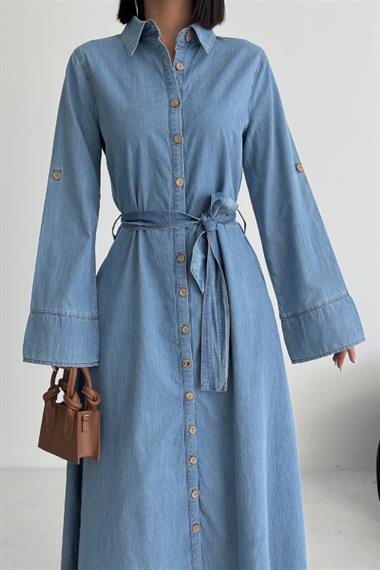 Düğmeli Uzun Boy Kot Elbise