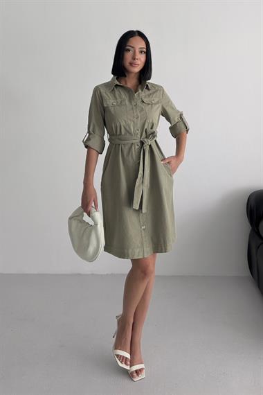 Düğmeli Uzun Gömlek Elbise