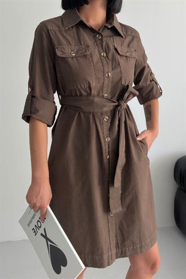 Düğmeli Uzun Gömlek Elbise