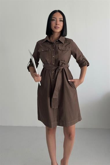 Düğmeli Uzun Gömlek Elbise