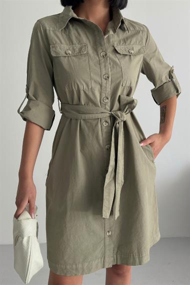 Düğmeli Uzun Gömlek Elbise