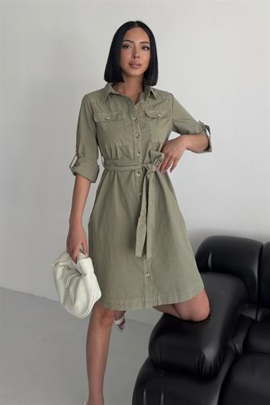 Düğmeli Uzun Gömlek Elbise