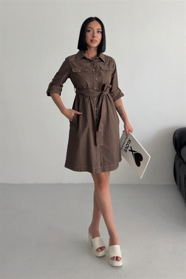 Düğmeli Uzun Gömlek Elbise