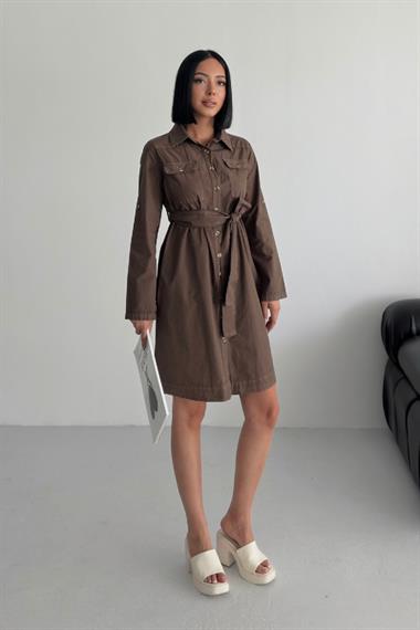 Düğmeli Uzun Gömlek Elbise