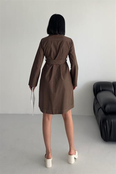 Düğmeli Uzun Gömlek Elbise