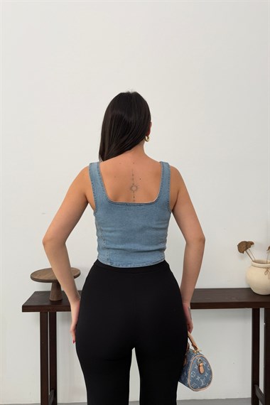 Fermuarlı Denim Büstiyer