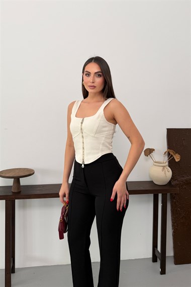 Fermuarlı Denim Büstiyer