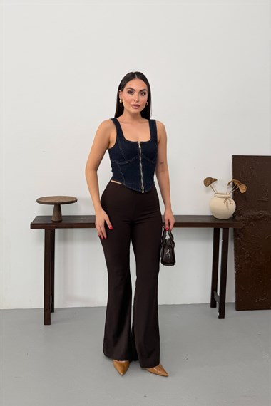 Fermuarlı Denim Büstiyer