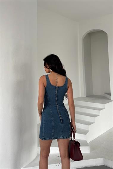 Fermuarlı Mini Kot Elbise