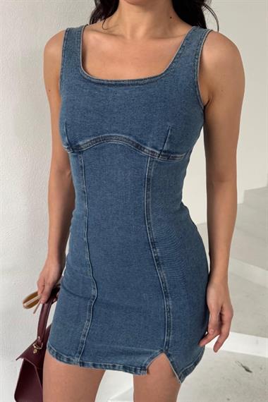 Fermuarlı Mini Kot Elbise