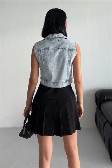 Fermuarlı Mini Kot Yelek