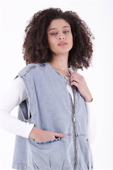 Fermuarlı Oversize Kot Yelek