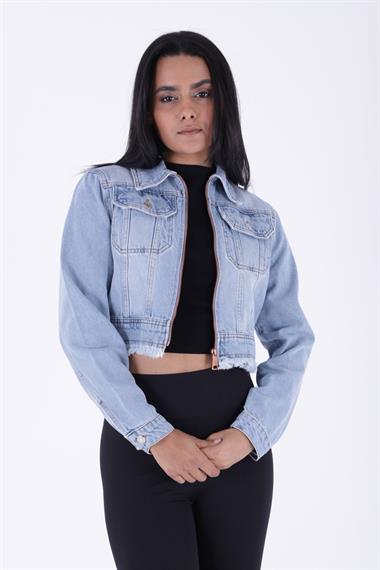 Fermuarlı Püskül Detaylı Kot Ceket