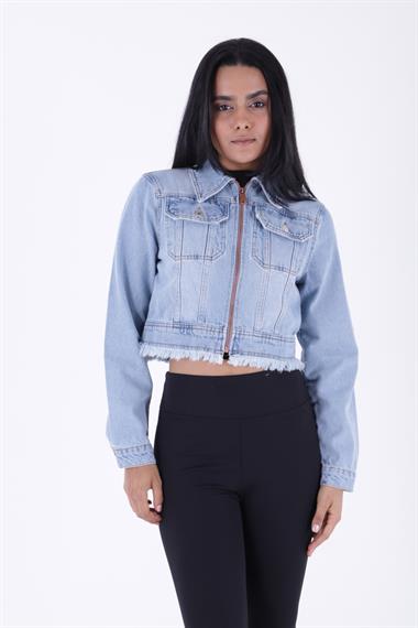 Fermuarlı Püskül Detaylı Kot Ceket