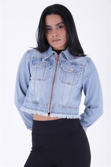 Fermuarlı Püskül Detaylı Kot Ceket