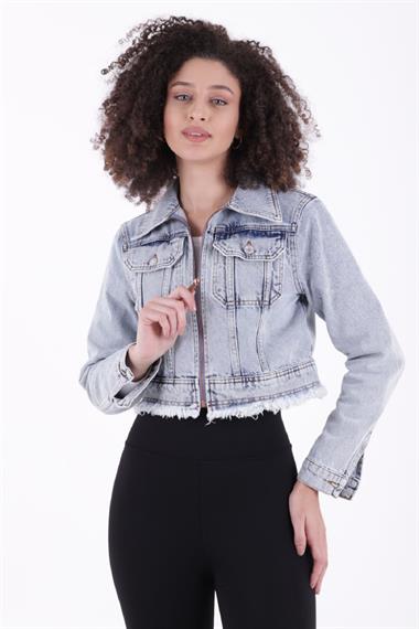 Fermuarlı Püskül Detaylı Kot Ceket