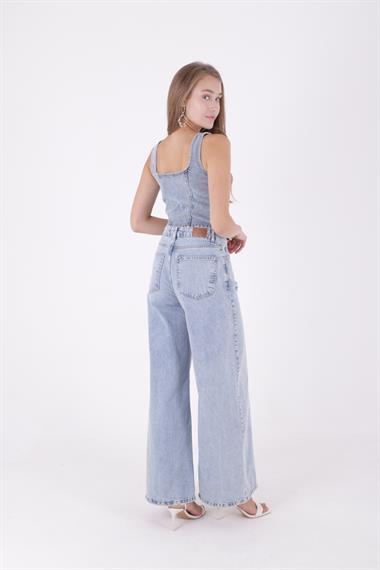 Geniş Saçaklı Paça Peçli  Kot Pantolon