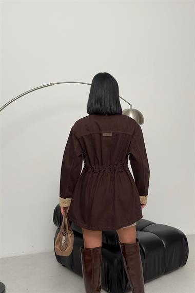 Kadife Detaylı Fermuarlı Kot Ceket 6129