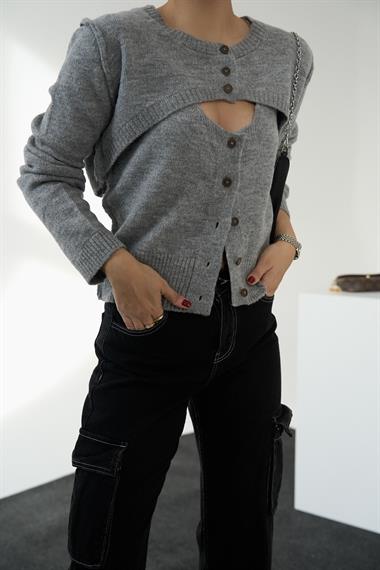 Kadın Alatta İkili Triko Kazak - Açık Gri