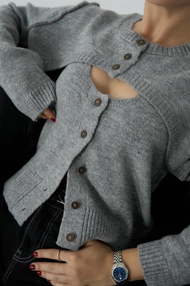 Kadın Alatta İkili Triko Kazak - Açık Gri