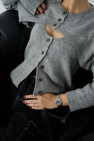 Kadın Alatta İkili Triko Kazak - Açık Gri