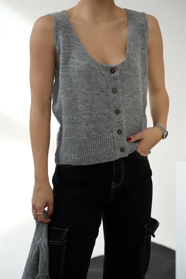 Kadın Alatta İkili Triko Kazak - Açık Gri