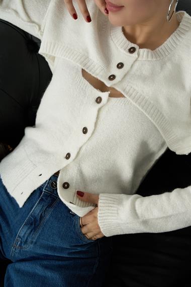 Kadın Alatta İkili Triko Kazak - Kemik