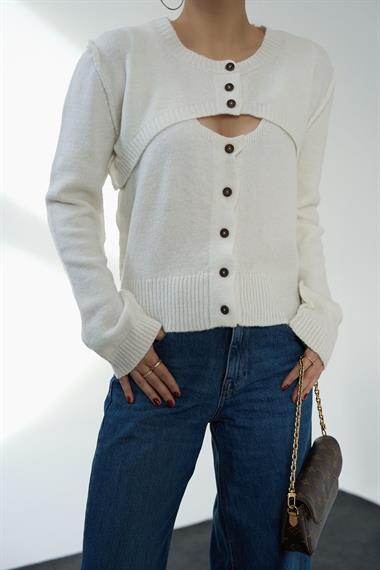 Kadın Alatta İkili Triko Kazak - Kemik