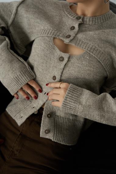 Kadın Alatta İkili Triko Kazak - Vizon