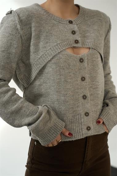 Kadın Alatta İkili Triko Kazak - Vizon