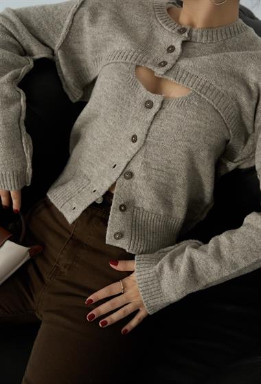 Kadın Alatta İkili Triko Kazak - Vizon