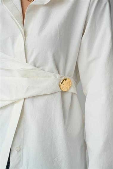 Kadın Bağlamalı Dokuma Gömlek - Ekru