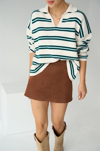 Kadın Camına Polo Yaka Kazak - Krem-Camgöbeği