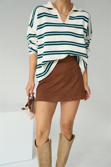 Kadın Camına Polo Yaka Kazak - Krem-Camgöbeği