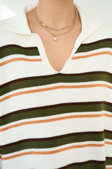 Kadın Camına Polo Yaka Kazak - Krem-Yavru Ağzı