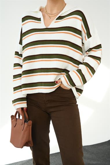 Kadın Camına Polo Yaka Kazak - Krem-Yavru Ağzı