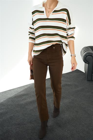 Kadın Camına Polo Yaka Kazak - Krem-Yavru Ağzı