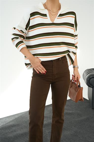 Kadın Camına Polo Yaka Kazak - Krem-Yavru Ağzı