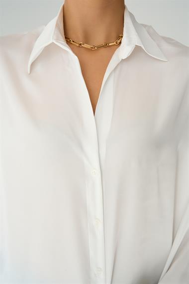Kadın Cheky Saten Gömlek - Ekru