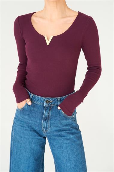 Kadın Daria Aksesuarlı Fitilli Örme Body - Bordo