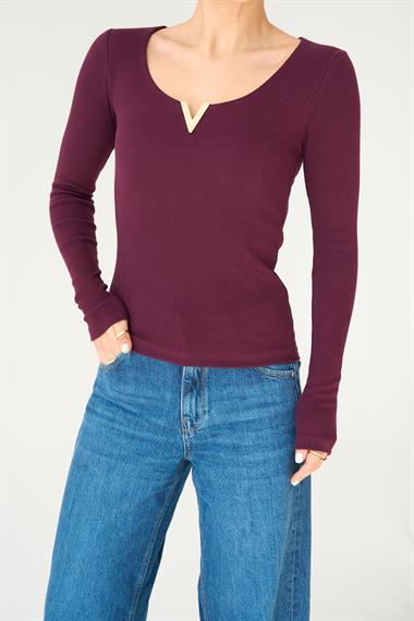 Kadın Daria Aksesuarlı Fitilli Örme Body - Bordo