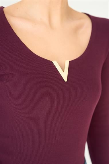 Kadın Daria Aksesuarlı Fitilli Örme Body - Bordo