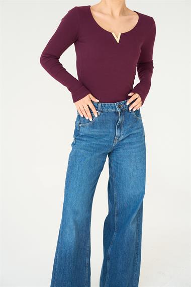 Kadın Daria Aksesuarlı Fitilli Örme Body - Bordo