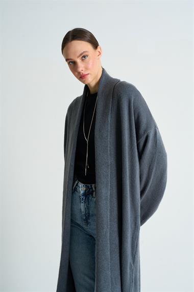 Kadın Deka Önü Açık Şal Yaka Hırka - Antrasit