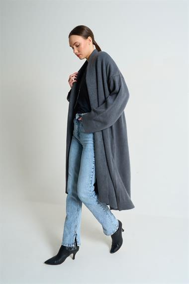 Kadın Deka Önü Açık Şal Yaka Hırka - Antrasit