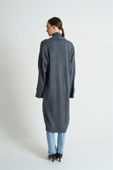 Kadın Deka Önü Açık Şal Yaka Hırka - Antrasit